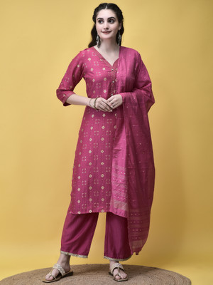 SHREE - SHE IS SPECIAL Geometric Print Kurta, Trouser/Pant & Dupatta Set