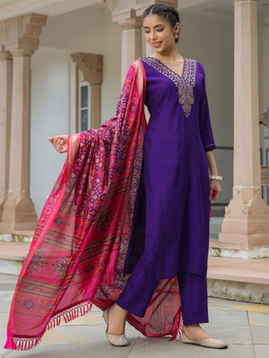 NARAYAN Embroidered, Printed Anarkali Kurta, Bottom & Dupatta Set