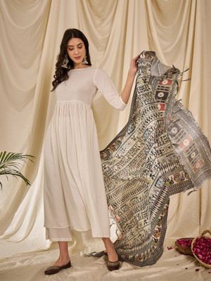 InWeave Solid Kurta, Trouser/Pant & Dupatta Set