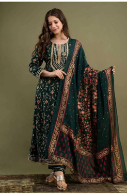 Ladesar Floral Print Anarkali Kurta, Bottom & Dupatta Set
