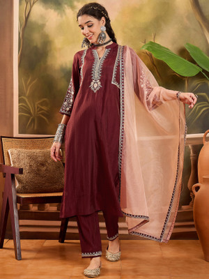 Sangria Embroidered Kurta, Trouser/Pant & Dupatta Set