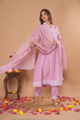 NANAK FEB Embroidered Anarkali Kurta, Bottom & Dupatta Set