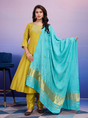 Pushti Creation Embroidered Kurta, Palazzo & Dupatta Set