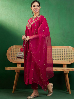 Sangria Embroidered Anarkali Kurta, Bottom & Dupatta Set
