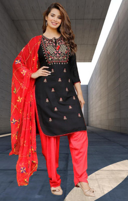 KRAFTTALESINDIA Embroidered, Embellished, Solid Kurta, Patiala & Dupatta Set