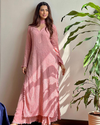 Irenzz Enterprise Embroidered Kurta, Palazzo & Dupatta Set