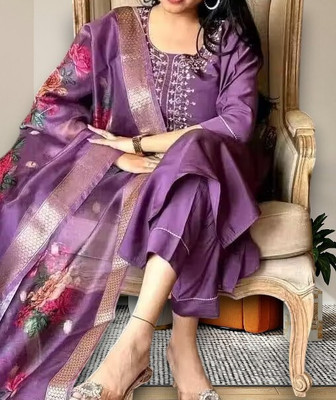 Rani Silk Mills Embroidered Kurta, Trouser/Pant & Dupatta Set