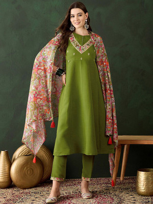 Sangria Embroidered Anarkali Kurta, Bottom & Dupatta Set