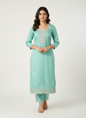 Pallavi textile Embroidered, Solid Kurta, Trouser/Pant & Dupatta Set