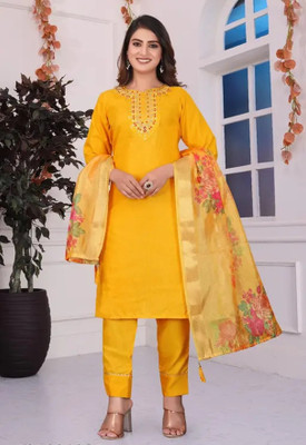 Lensya Embroidered Anarkali Kurta, Bottom & Dupatta Set
