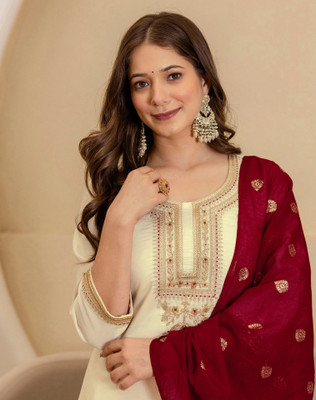 Tasrika Solid, Embroidered Kurta, Salwar & Dupatta Set