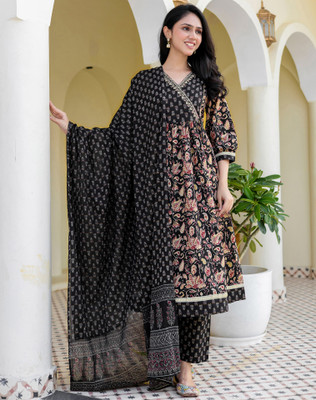 Tasrika Printed Anarkali Kurta, Bottom & Dupatta Set