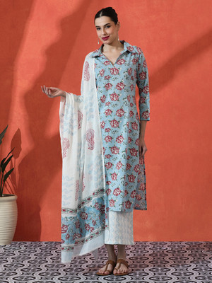 Sangria Printed Kurta, Palazzo & Dupatta Set