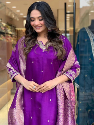 Royal Export Embroidered Kurta, Trouser/Pant & Dupatta Set