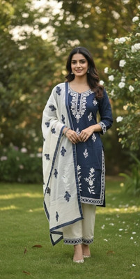 Riddhisworld Embroidered Kurta, Trouser/Pant & Dupatta Set