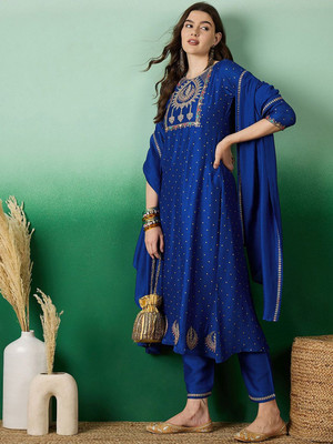 Sangria Embroidered Anarkali Kurta, Bottom & Dupatta Set