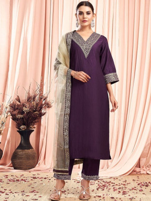 Blue Zircon Embroidered Kurta, Trouser/Pant & Dupatta Set