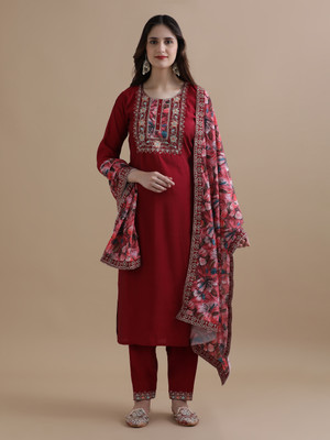 Jaipur Kurti Embroidered Kurta, Trouser/Pant & Dupatta Set