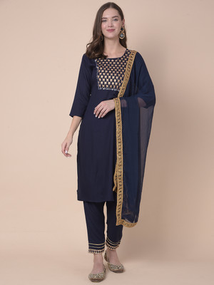 Roxworld Embroidered Kurta, Trouser/Pant & Dupatta Set