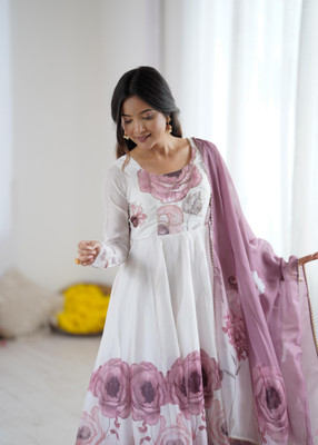 TRANDTIDE Printed Anarkali Kurta, Bottom & Dupatta Set
