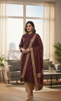 ETHNIKAA Woven, Self Design Kurta, Trouser/Pant & Dupatta Set