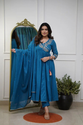 Yipsy Fashion Embroidered Kurta, Palazzo & Dupatta Set