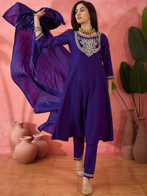 Sangria Embroidered Anarkali Kurta, Bottom & Dupatta Set