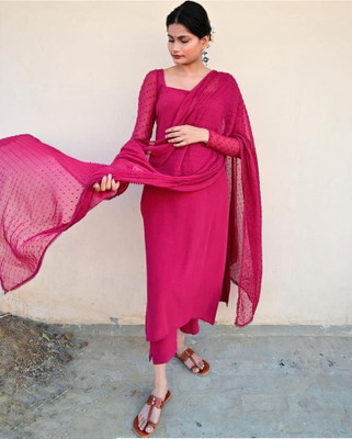 TrendyCreation Solid Kurta, Trouser/Pant & Dupatta Set