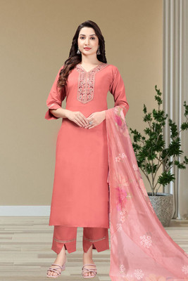 ELAYA Embellished, Embroidered Kurta, Legging & Dupatta Set