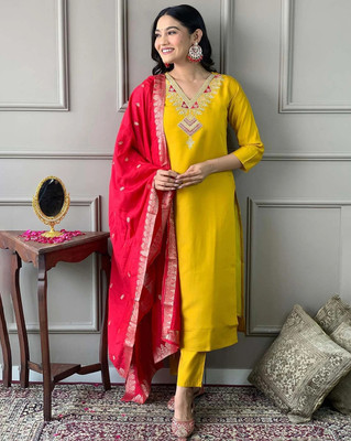 Blue Wish Embellished Kurta, Trouser/Pant & Dupatta Set