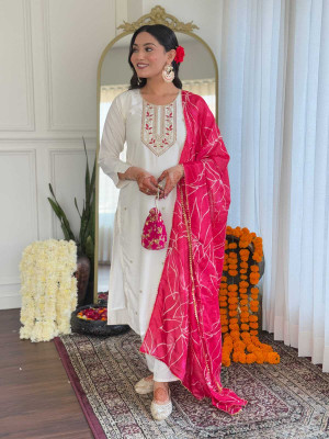 rujave Embroidered Kurta, Trouser/Pant & Dupatta Set