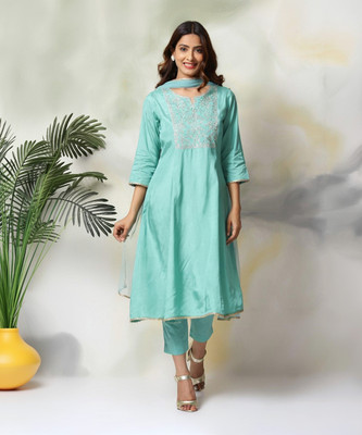 BIBA Embroidered Kurta, Trouser/Pant & Dupatta Set