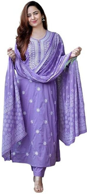 WishWorld Embroidered Kurta, Palazzo & Dupatta Set