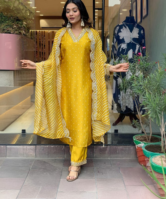 BOUGHT FIRST Embroidered Kurta, Trouser/Pant & Dupatta Set