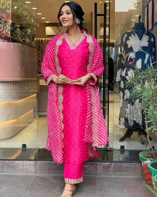BOUGHT FIRST Embroidered Kurta, Trouser/Pant & Dupatta Set
