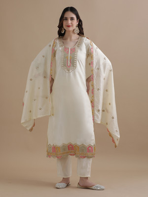 Jaipur Kurti Embroidered Kurta, Trouser/Pant & Dupatta Set