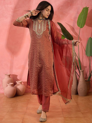 Sangria Embroidered Kurta, Trouser/Pant & Dupatta Set