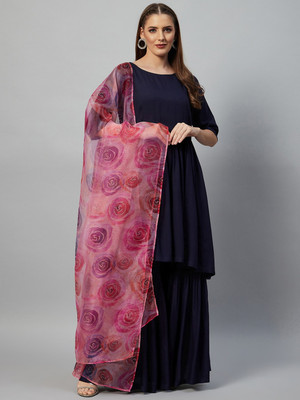 InWeave Solid Kurta, Sharara & Dupatta Set