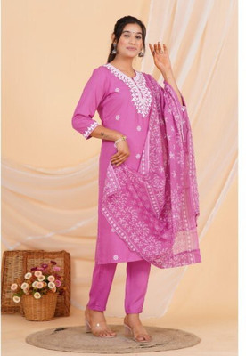 Jaipur fashion factory Embroidered Kurta, Trouser/Pant & Dupatta Set