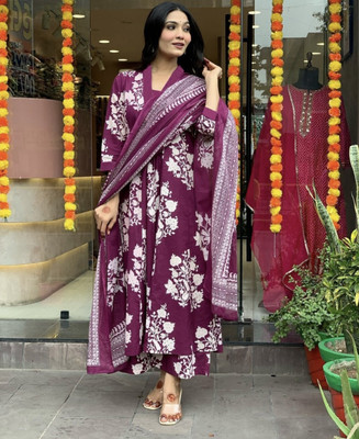 Jalatofive Floral Print Kurta, Palazzo & Dupatta Set