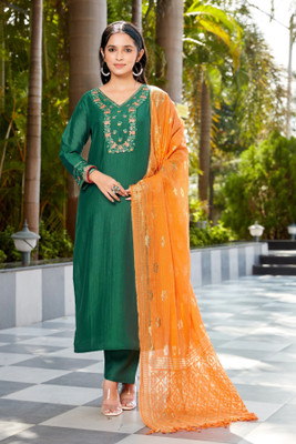 DWAPAR Embroidered Kurta, Trouser/Pant & Dupatta Set