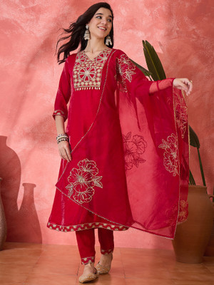 Sangria Embroidered Kurta, Trouser/Pant & Dupatta Set