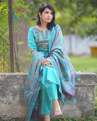 Urban India Embroidered Kurta, Trouser/Pant & Dupatta Set