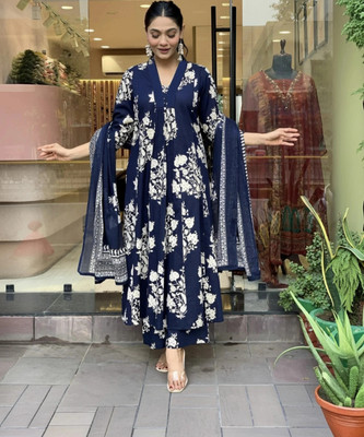 Jalatofive Floral Print Kurta, Palazzo & Dupatta Set