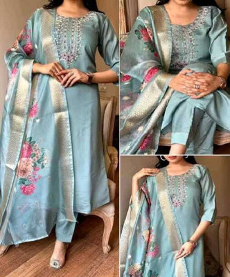 ROZRI Embroidered Anarkali Kurta, Bottom & Dupatta Set