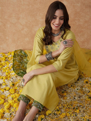 Sangria Embroidered Kurta, Trouser/Pant & Dupatta Set