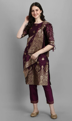Sundhaji Trends Printed Kurta, Palazzo & Dupatta Set