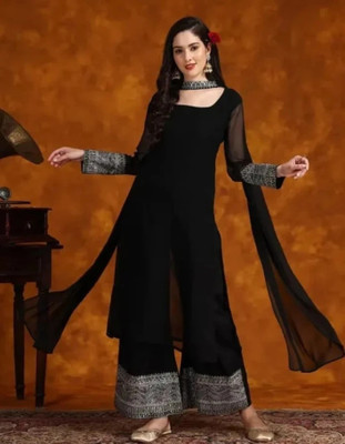 VRUNDAVN Embroidered Kurta, Palazzo & Dupatta Set