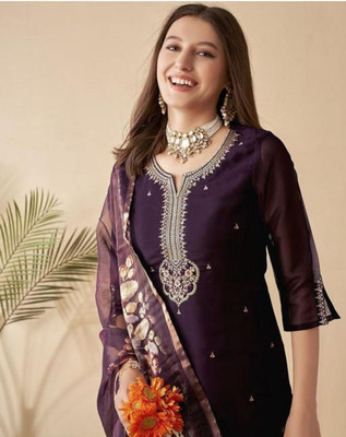 khodal creation Embroidered Kurta, Palazzo & Dupatta Set