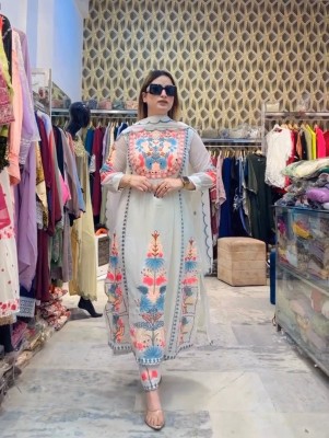 Fashion Insta Embroidered Kurta, Palazzo & Dupatta Set